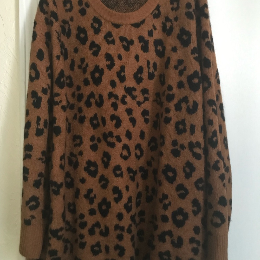 Old Navy Animal Print Sweater Brown Tunic 4X